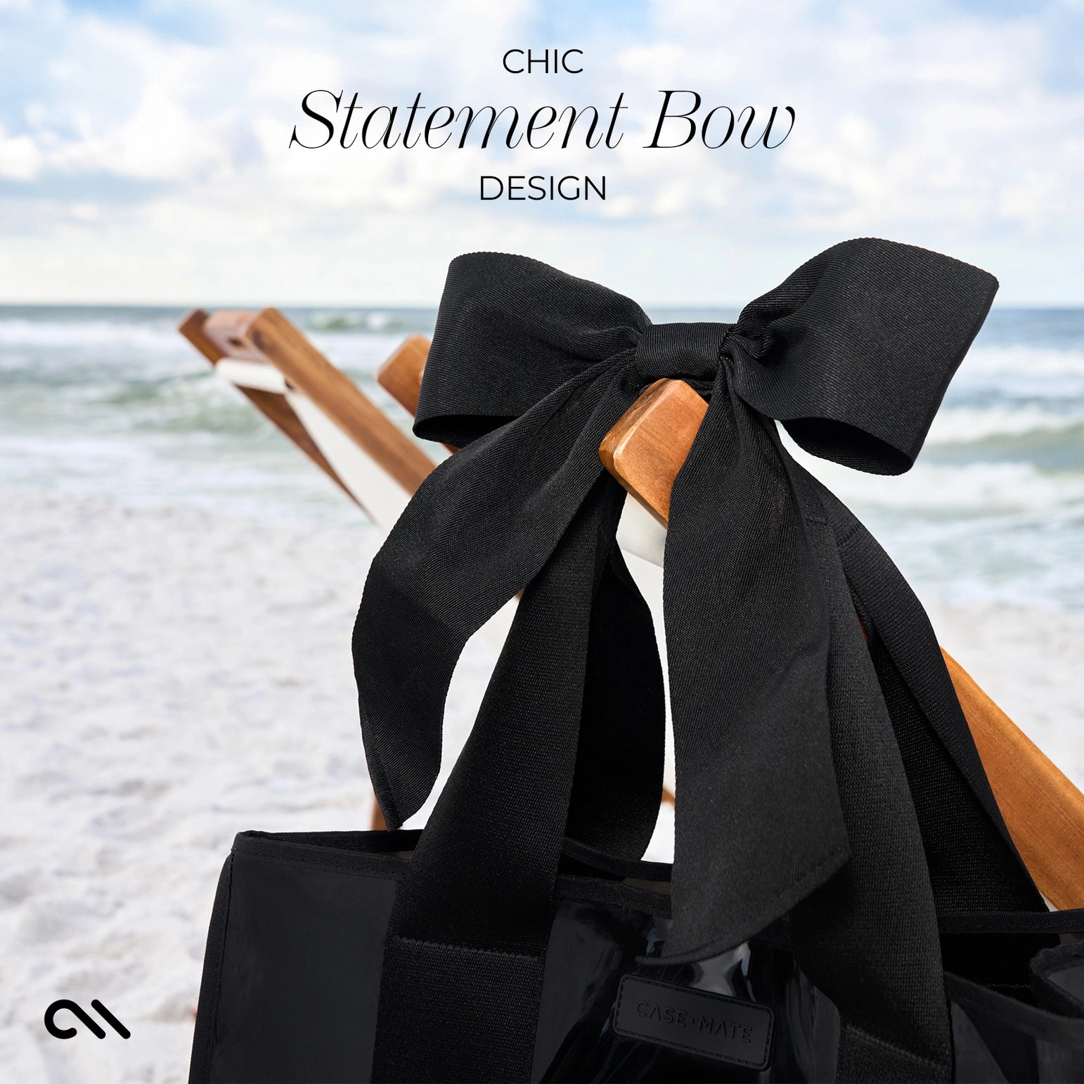 Black statement bow on a chair with ocean view