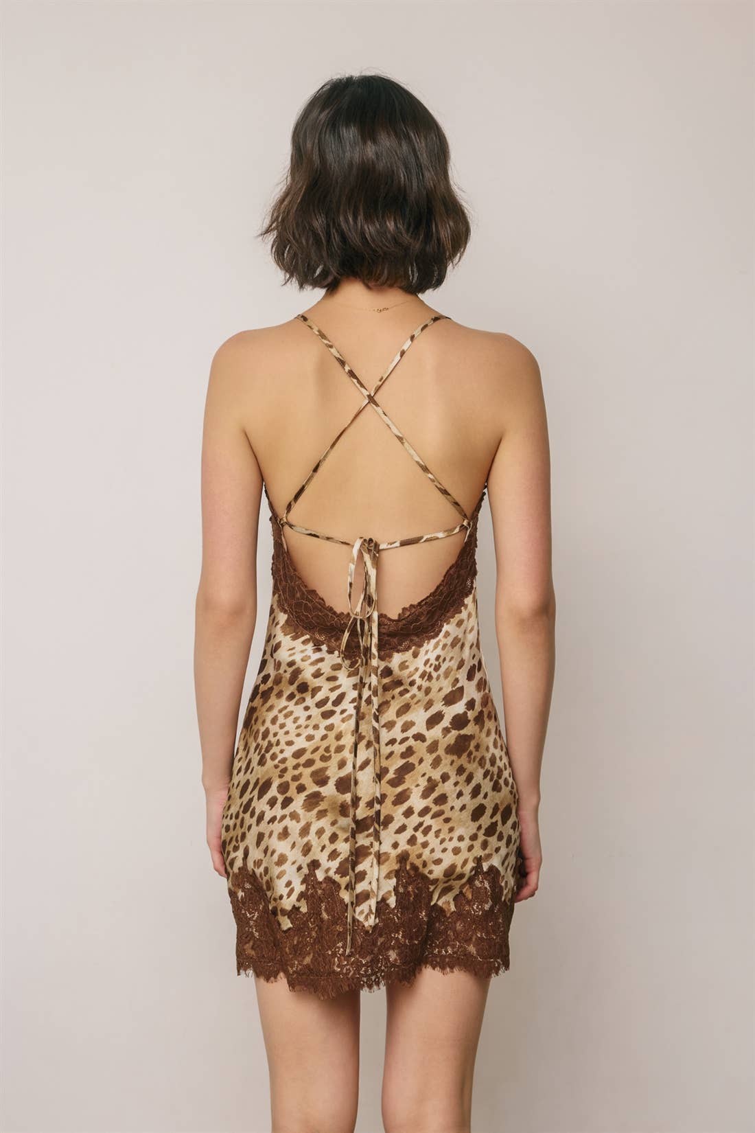 Animal Print Lace Trim Mini Dress Soft Brown / M