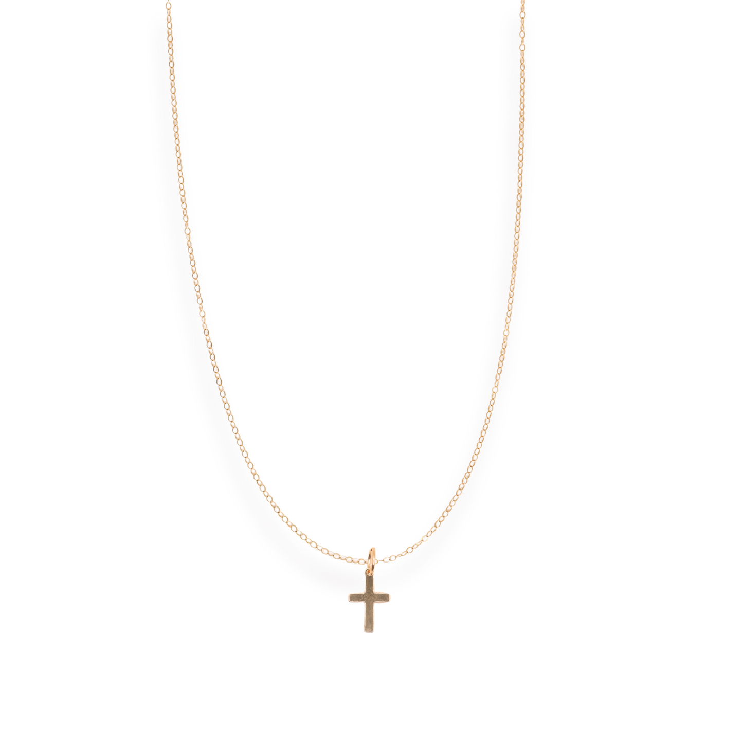 Gold necklace with a cross pendant on a white background