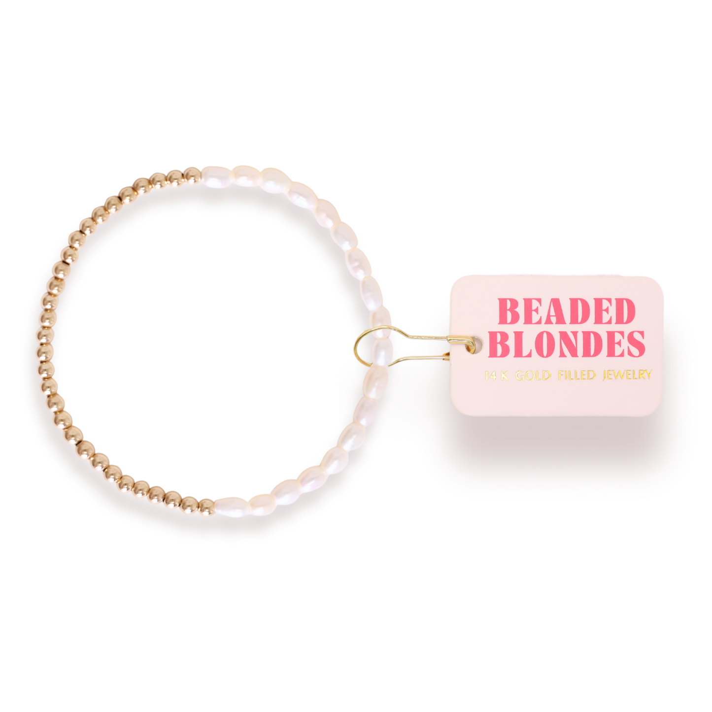 Beaded blonde bracelet with 'Beaded Blondes' label on a white background