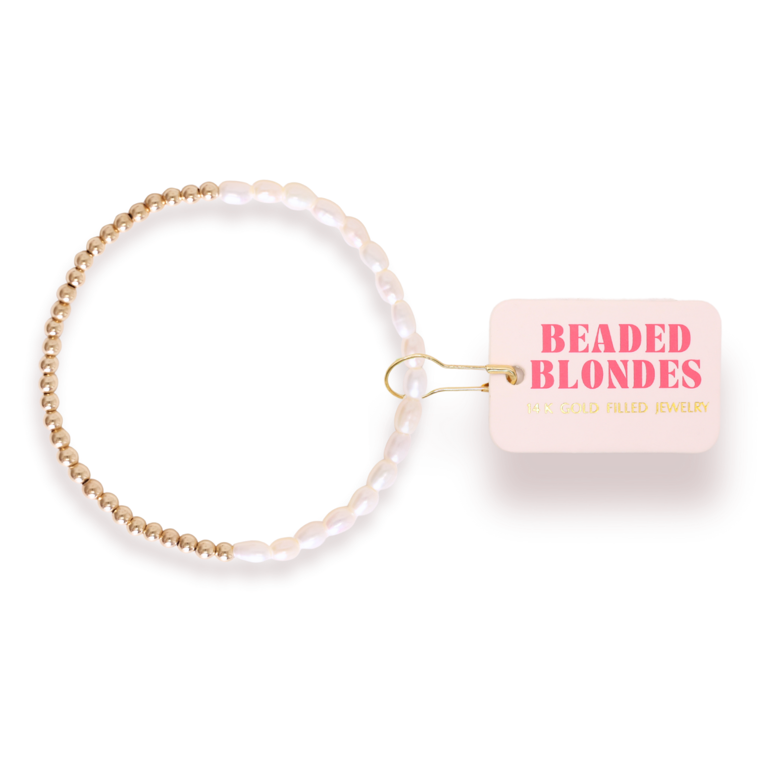 Beaded blonde bracelet with 'Beaded Blondes' label on a white background