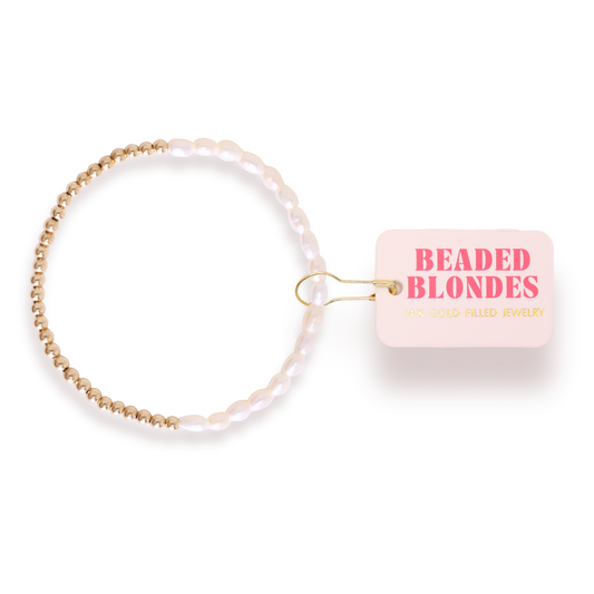 Beaded blonde bracelet with 'Beaded Blondes' label on a white background
