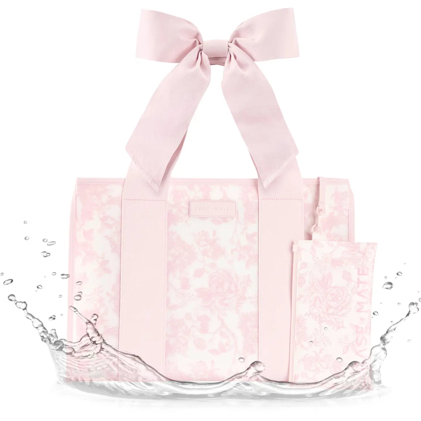 Pink tote bag with a bow on a white background