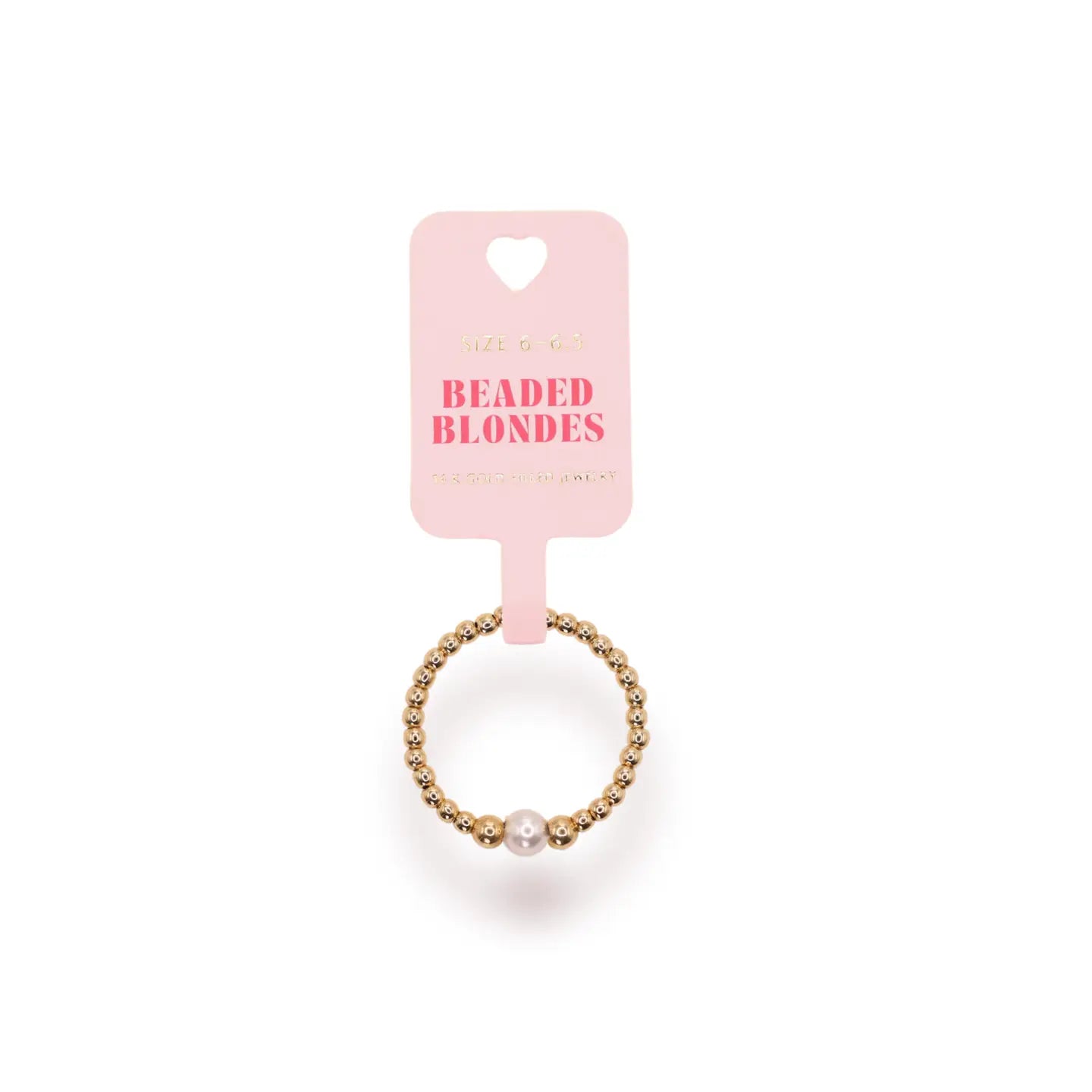 Beaded hair tie on a pink card with 'Beaded Blondes' branding on a white background