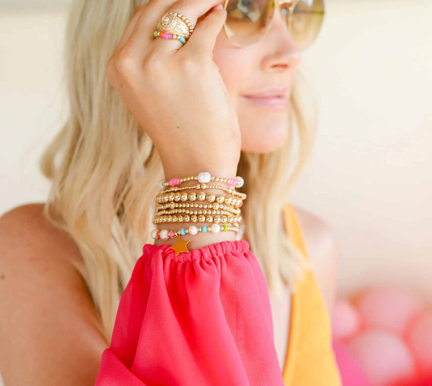 BEADED BLONDES Hot Pink Pearl Poppi Bracelet