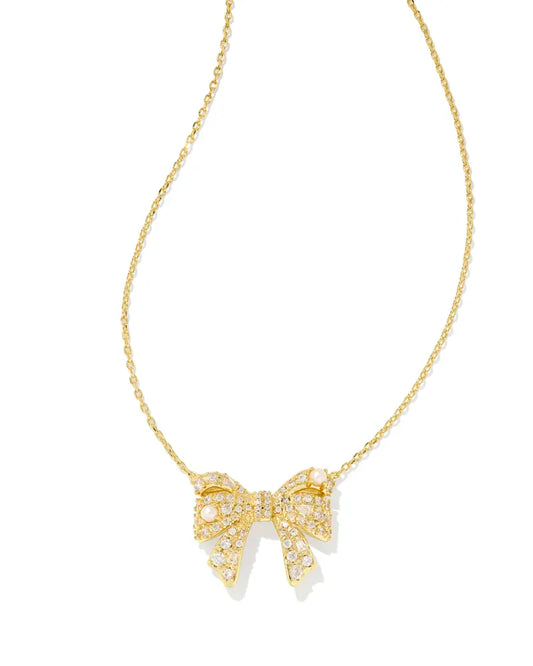 KENDRA SCOTT Krista Bow Short Pendant Necklace in White MIx