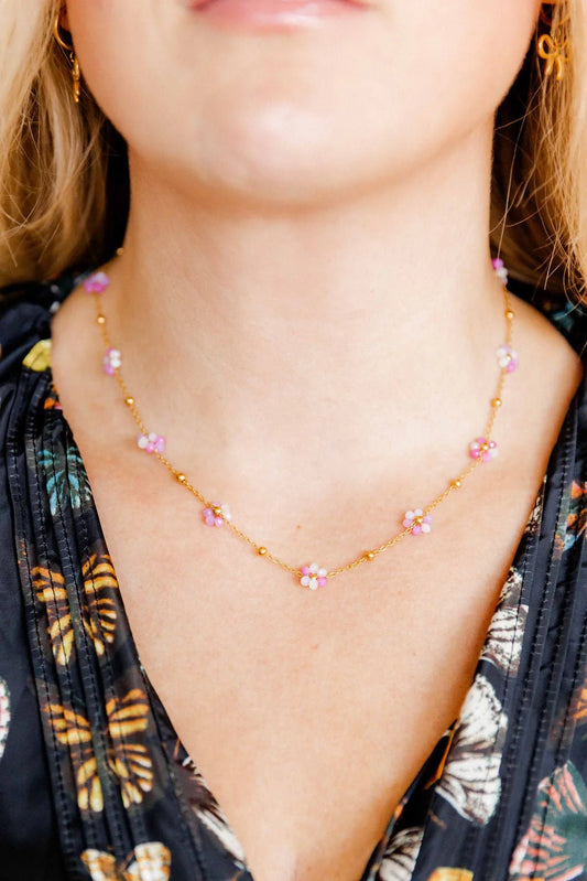 LINNY CO Gold Flower Pink Pearl Gracie Necklace