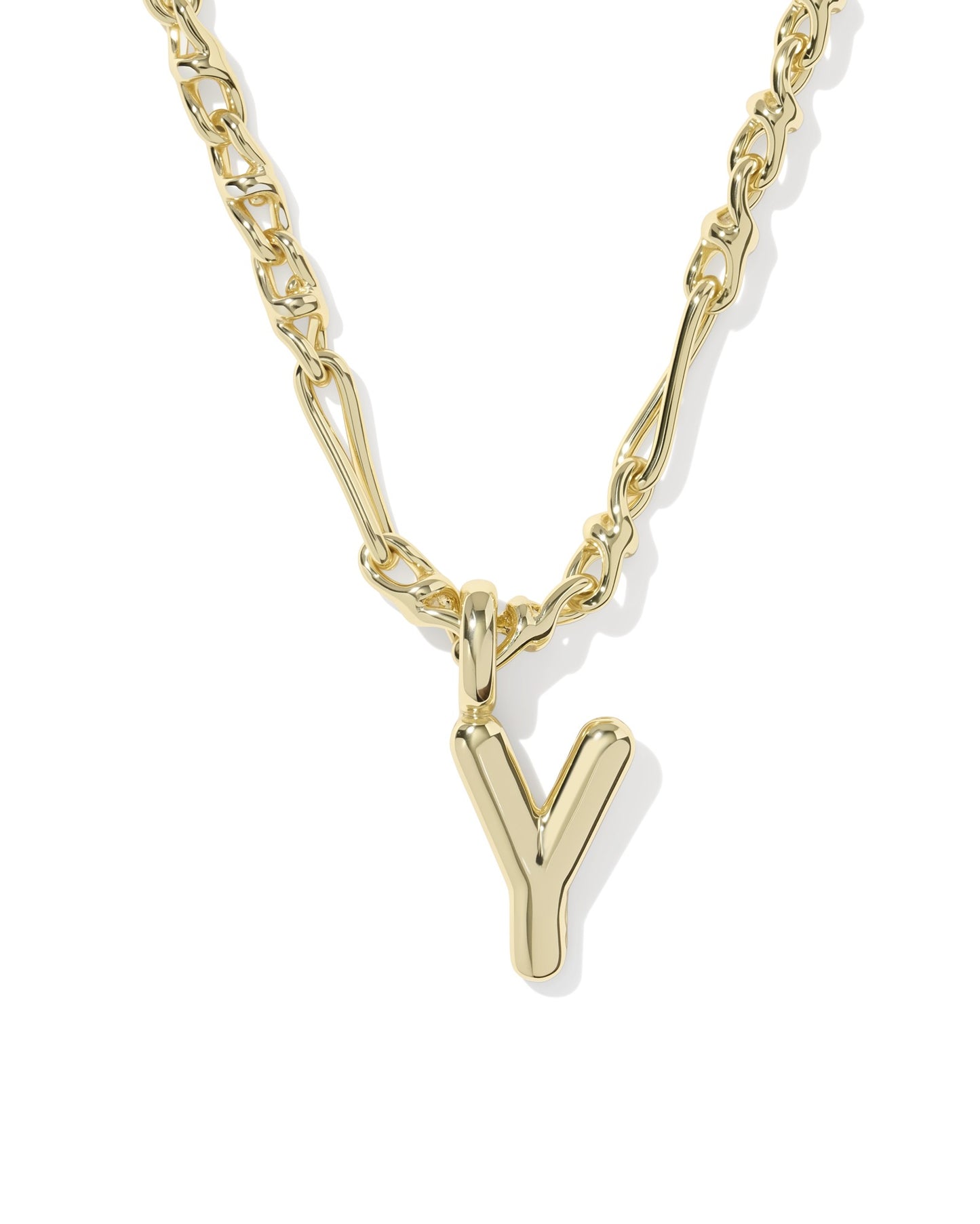 Gold necklace with a 'Y' pendant on a white background