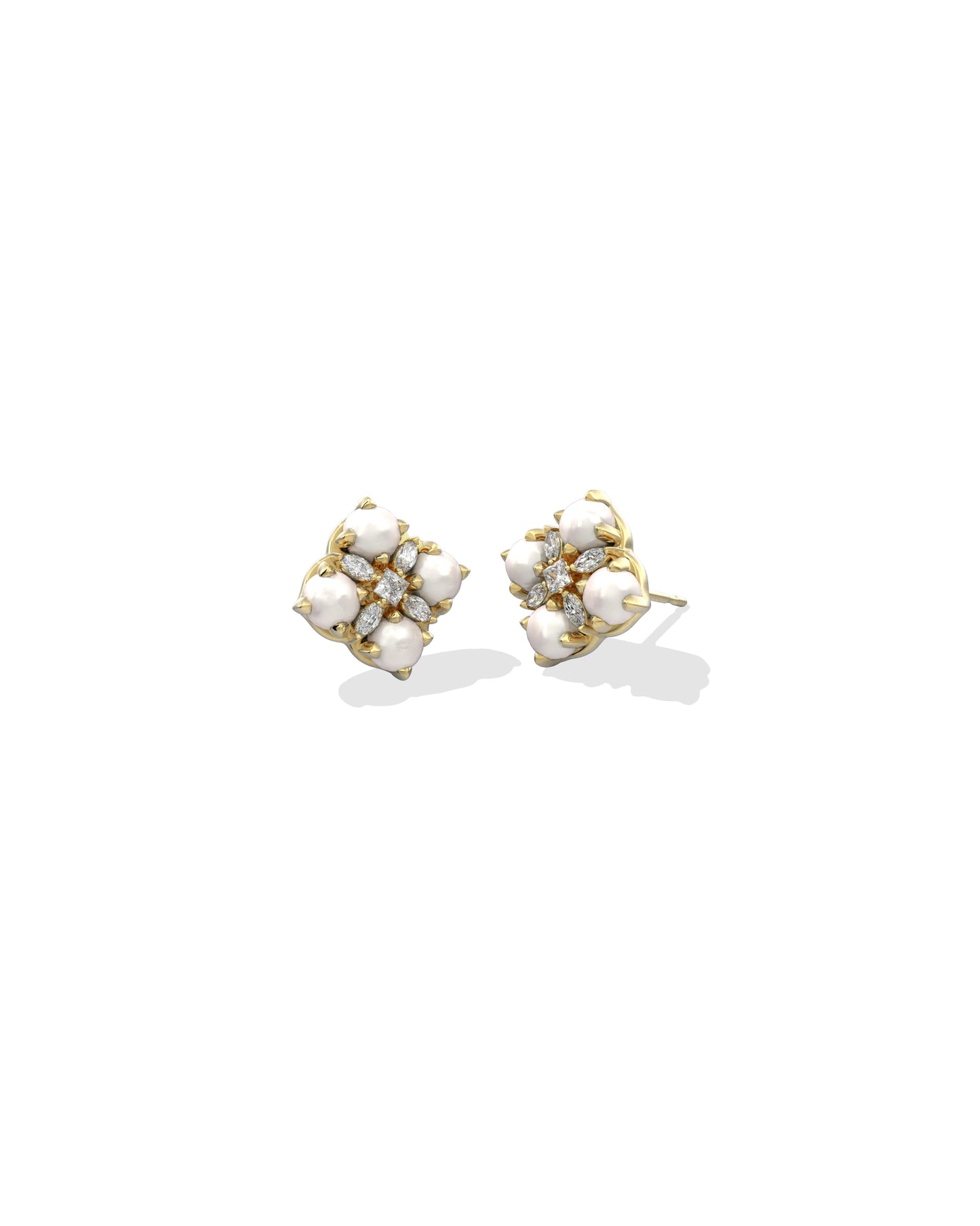 gold pearl and diamond stud earrings