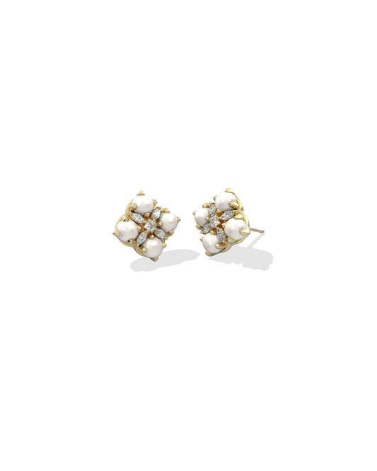 gold pearl and diamond stud earrings
