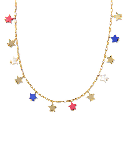 Kendra Scott Gold necklace with red white and blue star pendants