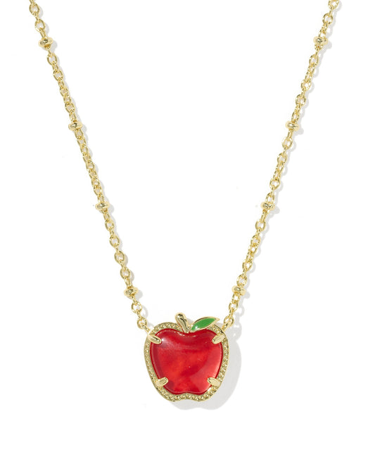 Kendra Scott gold red apple pendant up close