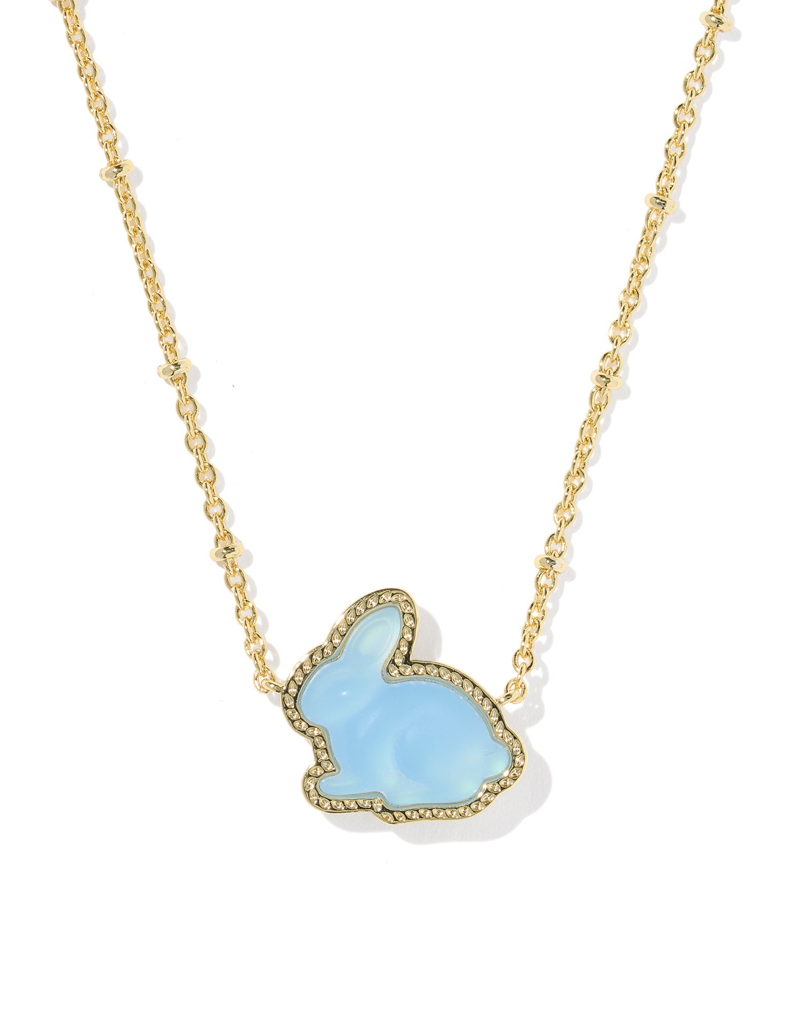 KENDRA SCOTT Bunny Short Gold Pendant Necklace in Matte Light Blue Dichroic Glass 