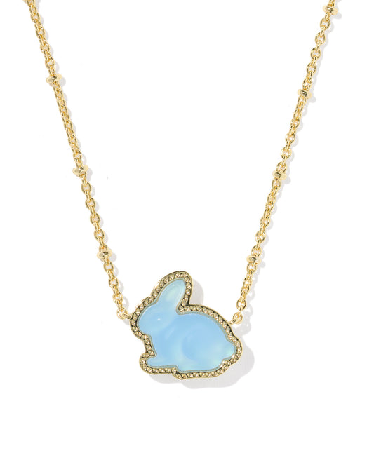 KENDRA SCOTT Bunny Short Gold Pendant Necklace in Matte Light Blue Dichroic Glass 