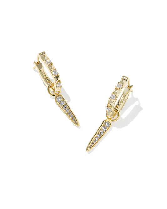 KENDRA SCOTT Fate Charm Gold Huggie Earrings in White Cz