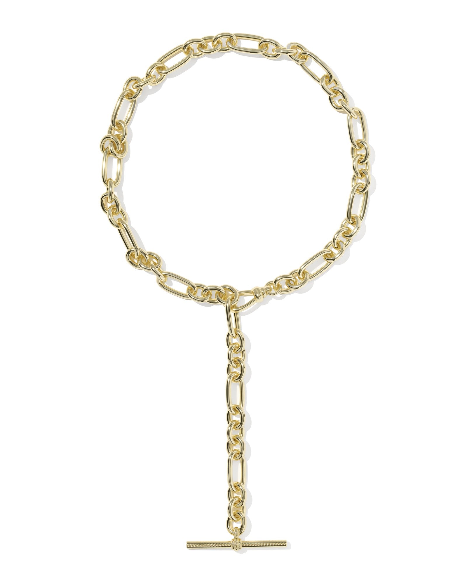 gold chunky chain necklace close up on white background with extender