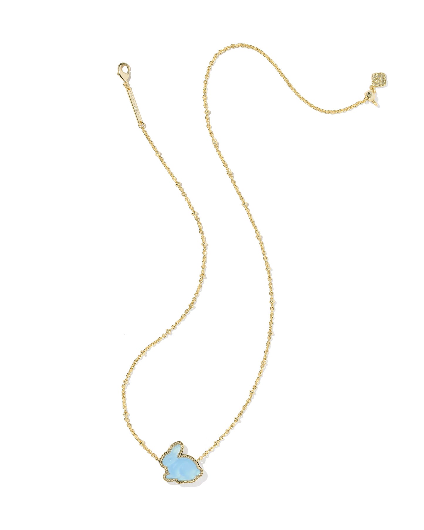KENDRA SCOTT Bunny Short Gold Pendant Necklace in Matte Light Blue Dichroic Glass