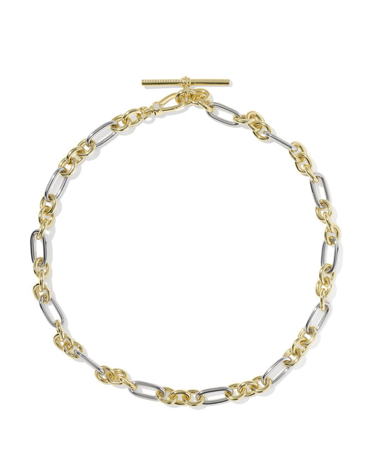 gold and silver chunky chain necklace close up on white background 