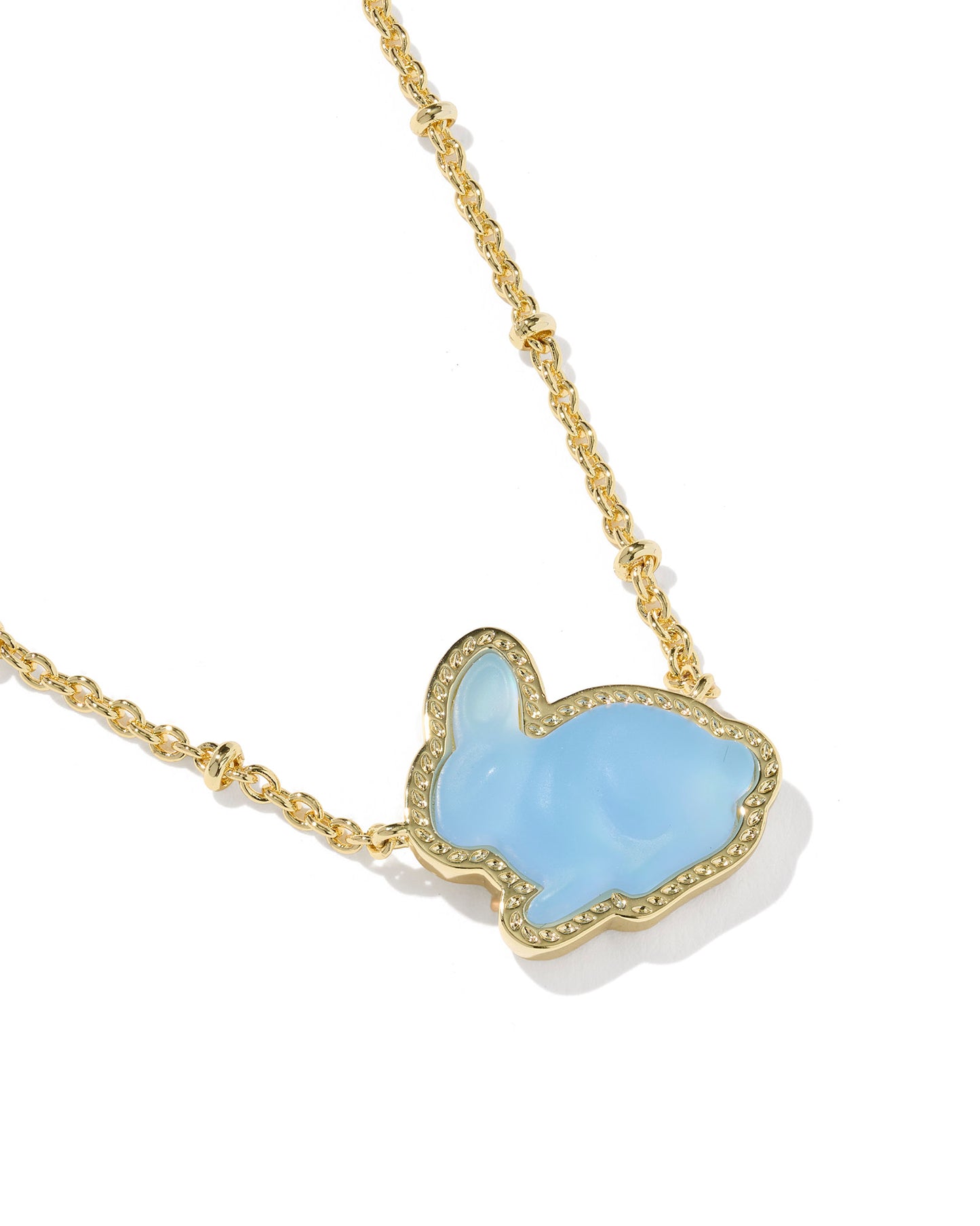 KENDRA SCOTT Bunny Short Gold Pendant Necklace in Matte Light Blue Dichroic Glass