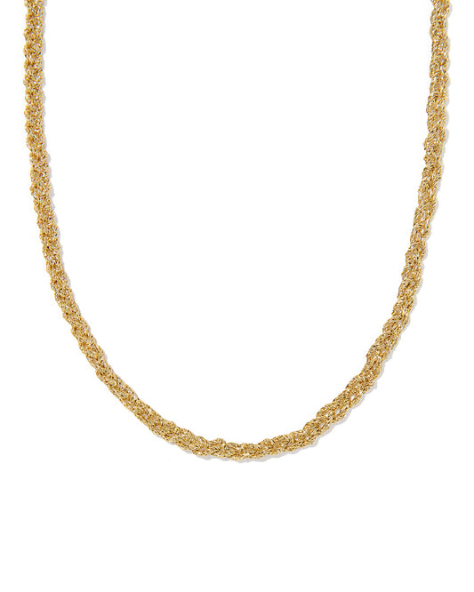 Gold chain necklace on a white background