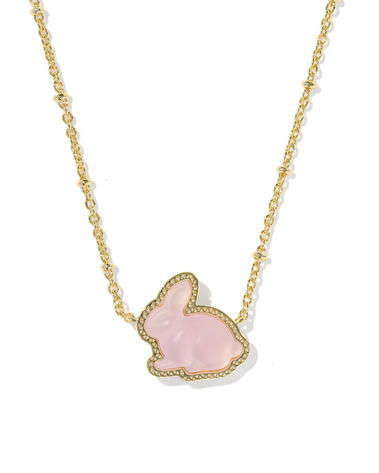 KENDRA SCOTT Bunny Short Gold Pendant Necklace in Matte Blush Pink Dichroic Glass