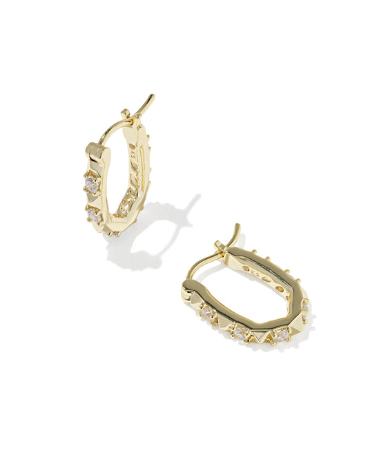 KENDRA SCOTT Fate Gold Huggie Earrings in White Cz
