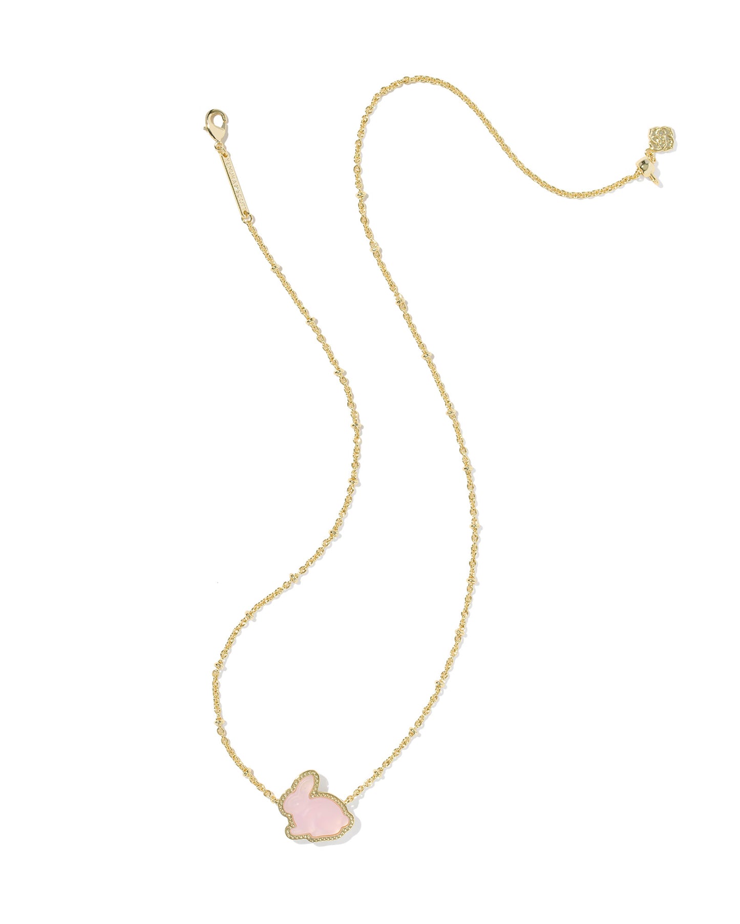 KENDRA SCOTT Bunny Short Gold Pendant Necklace in Matte Blush Pink Dichroic Glass
