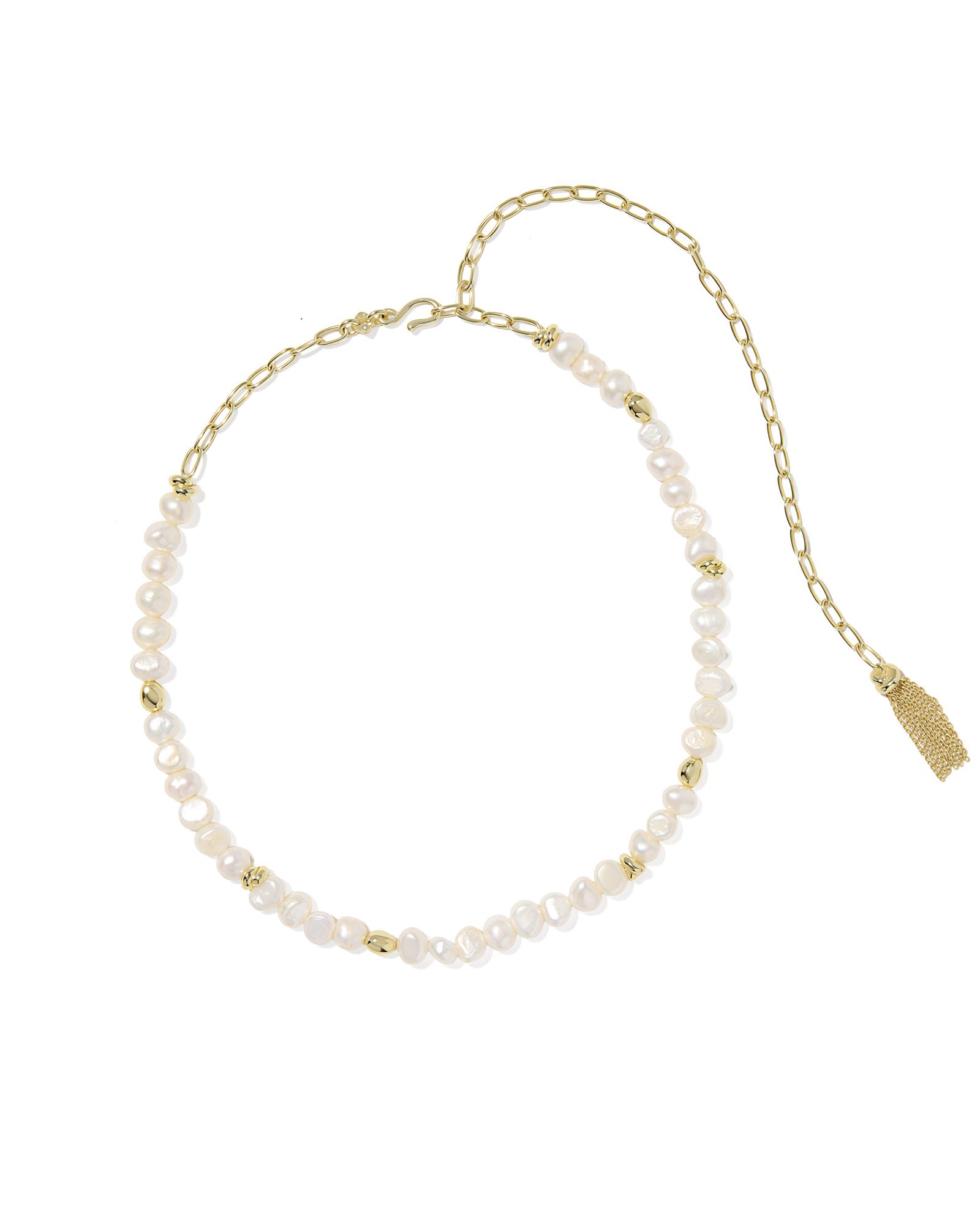 Kendra Scott pearl and gold bead necklace with hook clasp