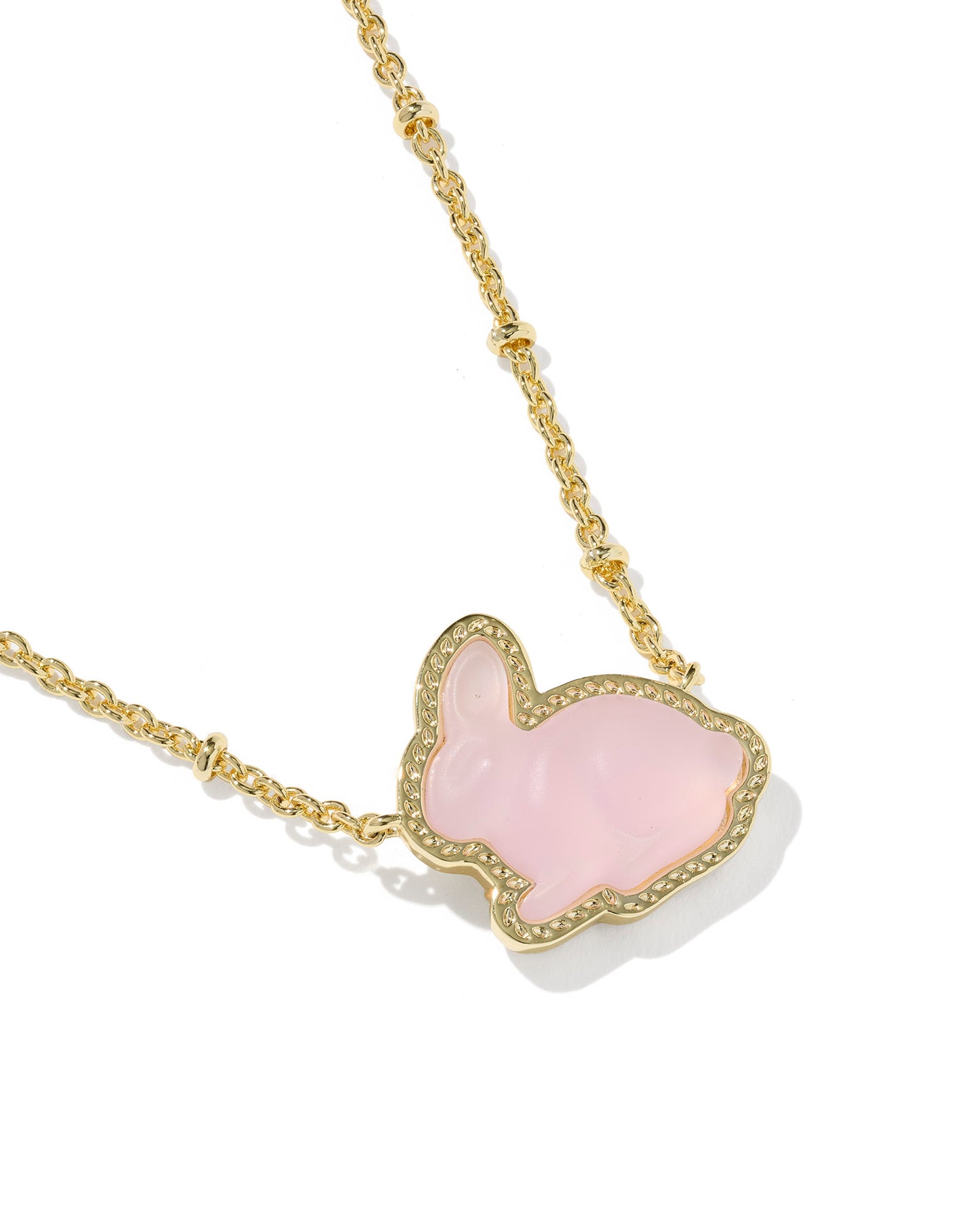 KENDRA SCOTT Bunny Short Gold Pendant Necklace in Matte Blush Pink Dichroic Glass