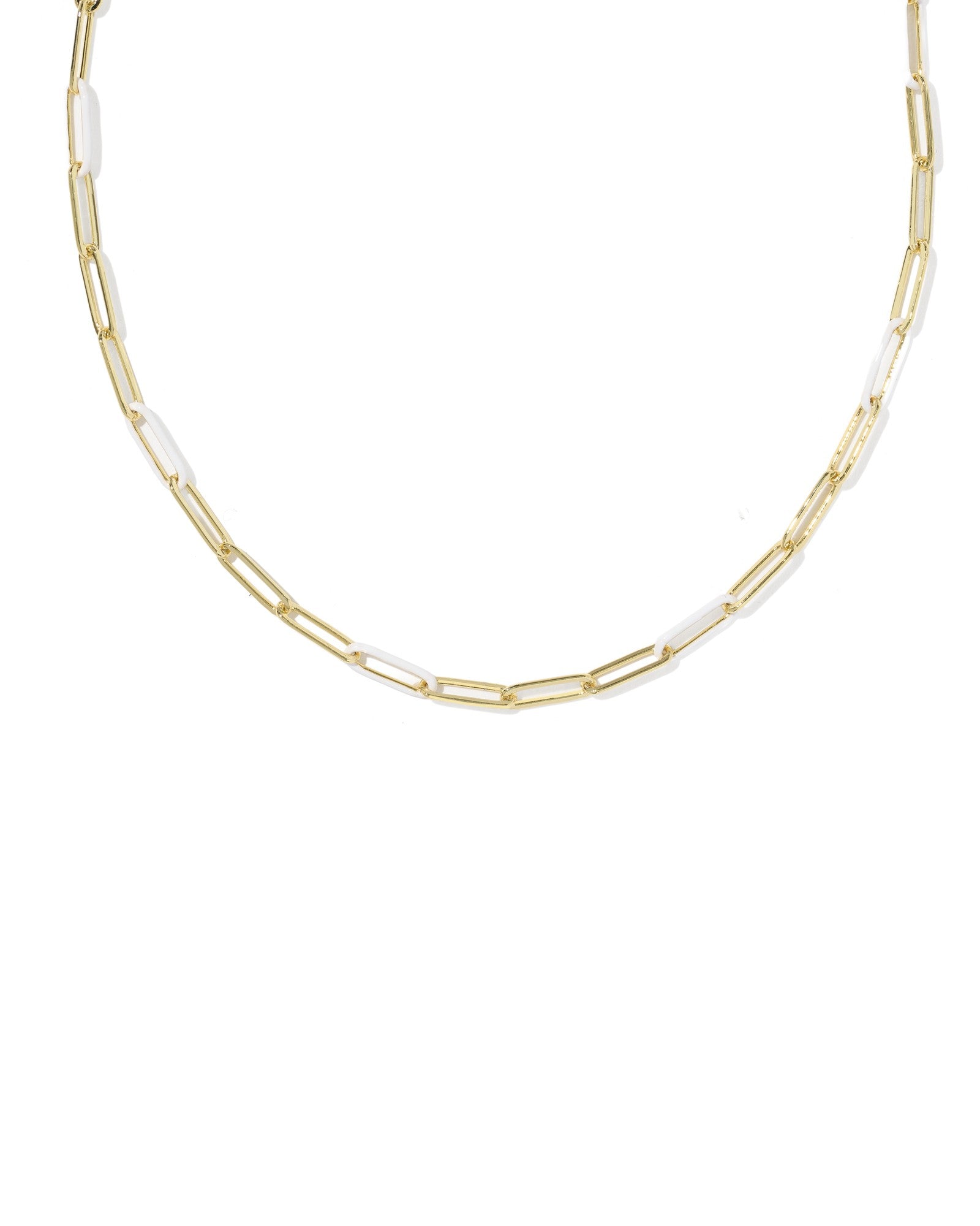 Gold chain with white and gold links on white background