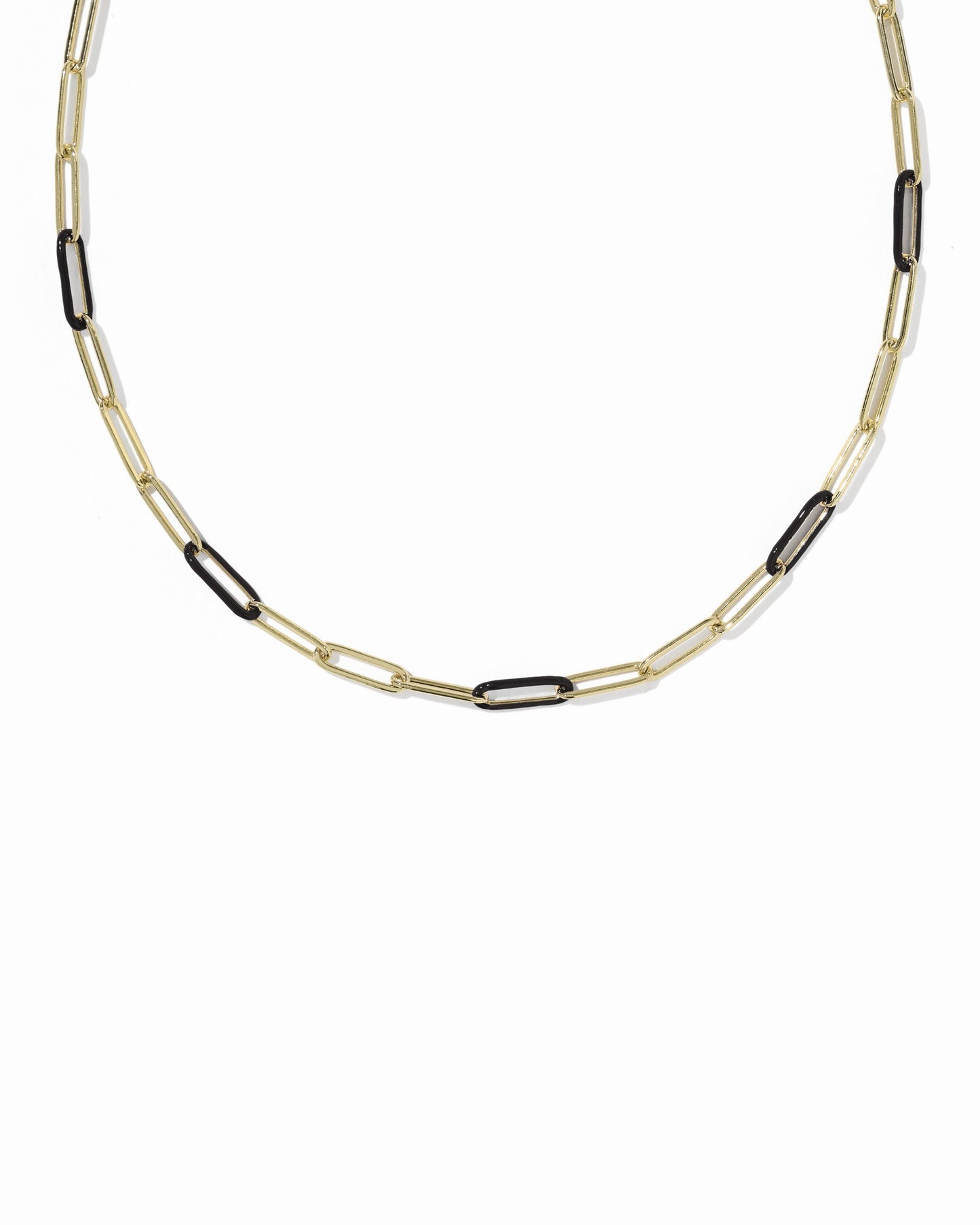 Gold chain with black and gold links on white background
