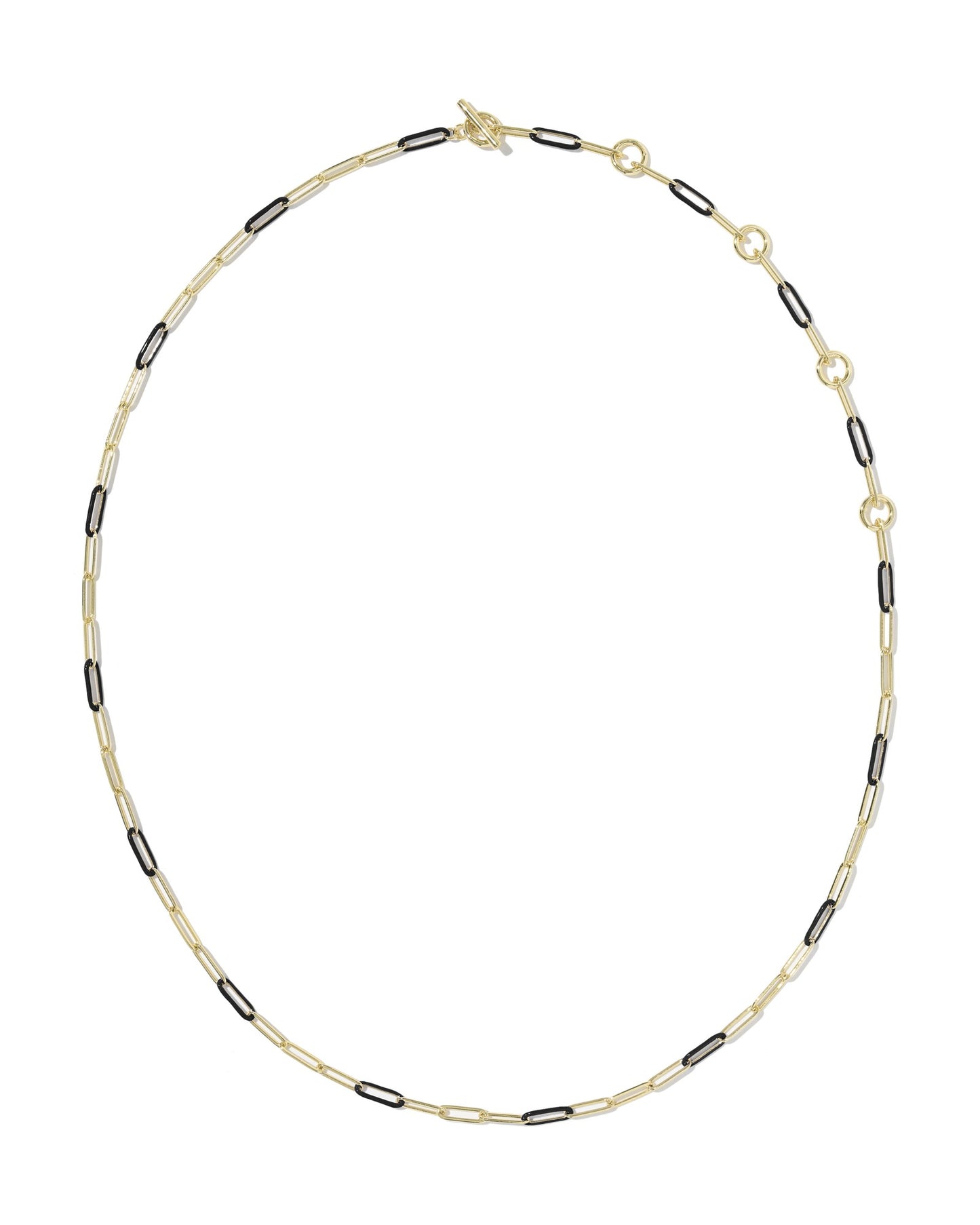Gold chain with black and gold links on white background