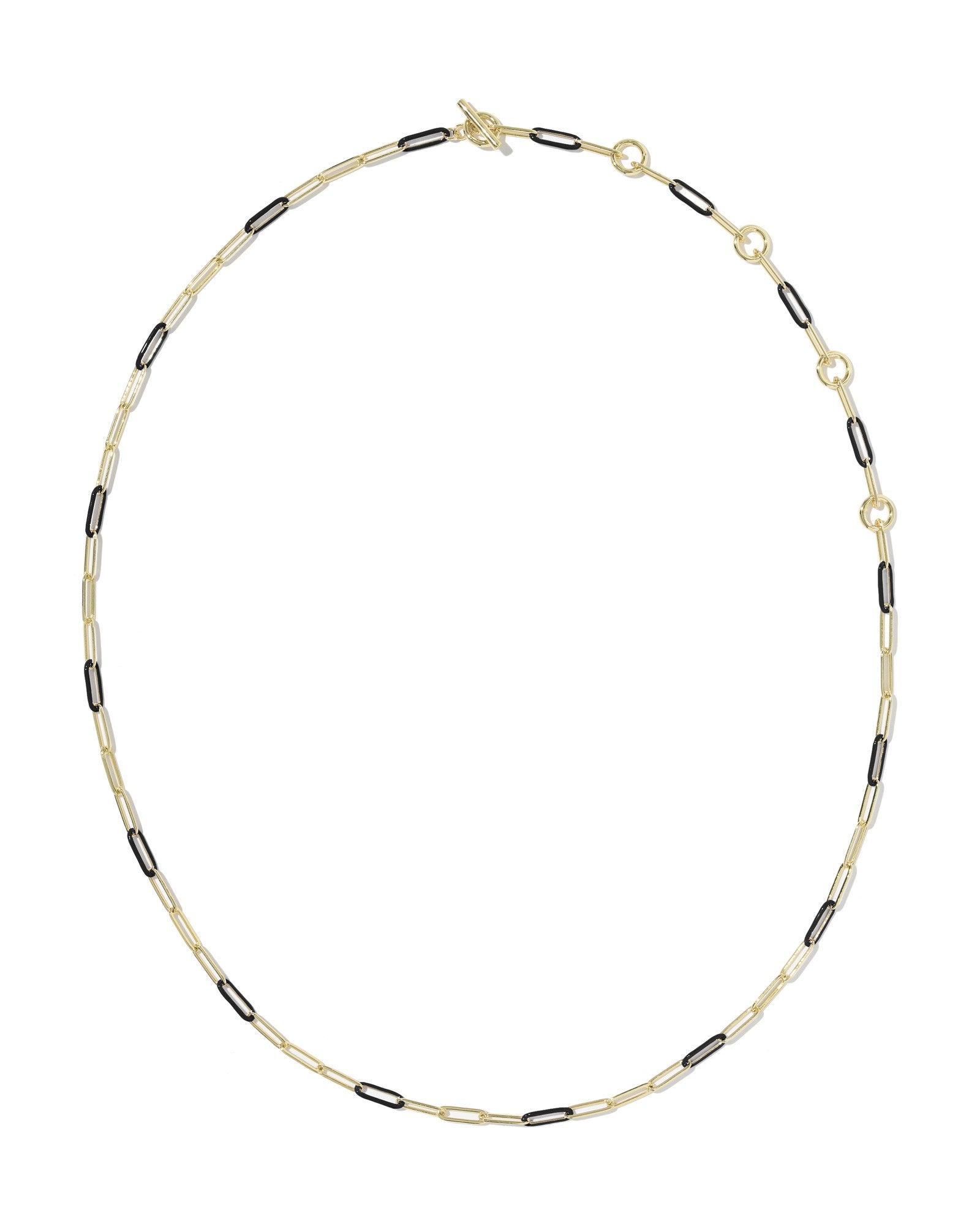 Gold chain with black and gold links on white background