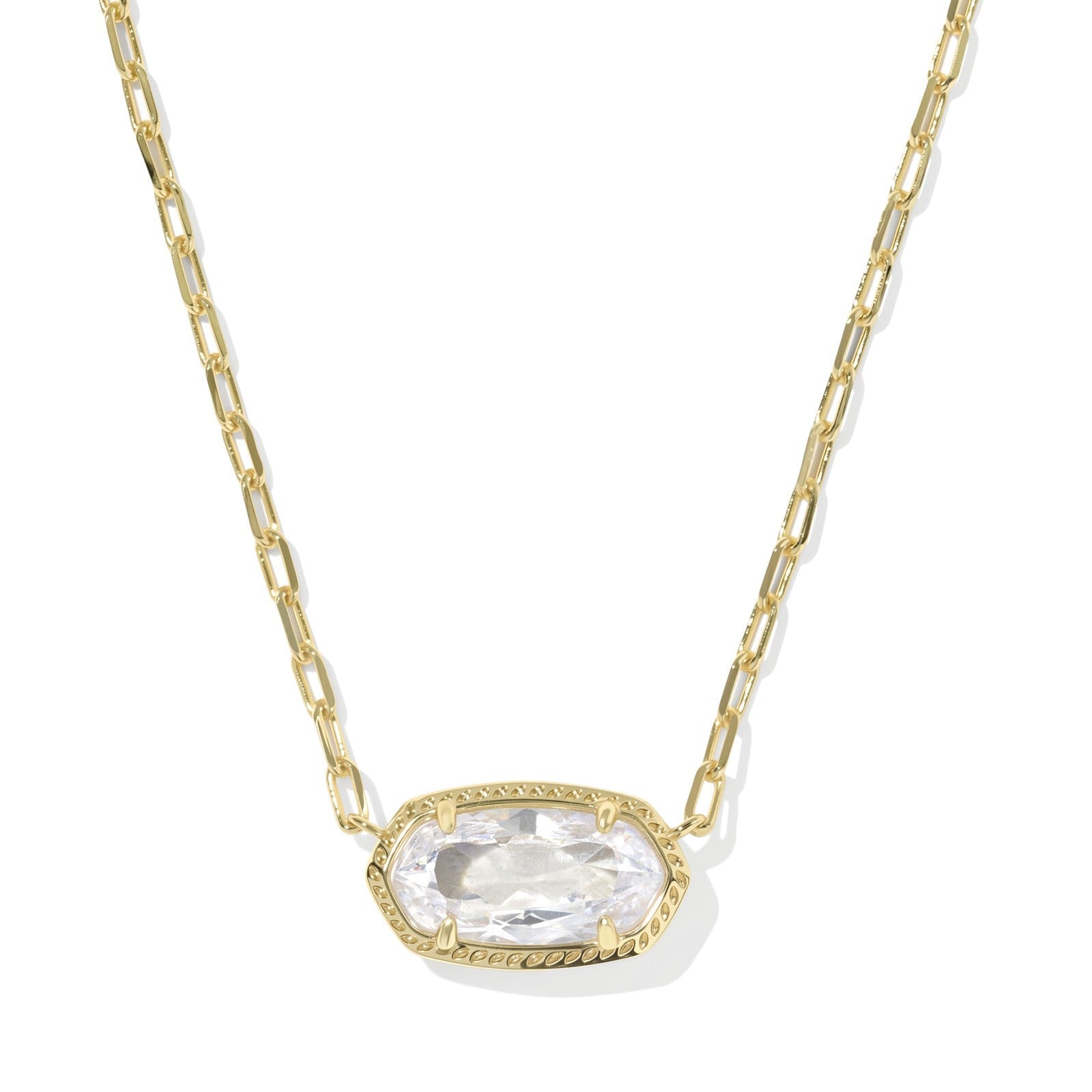 KENDRA SCOTT Elisa Gold Luxe Short Pendant Necklace in White CZ close up 