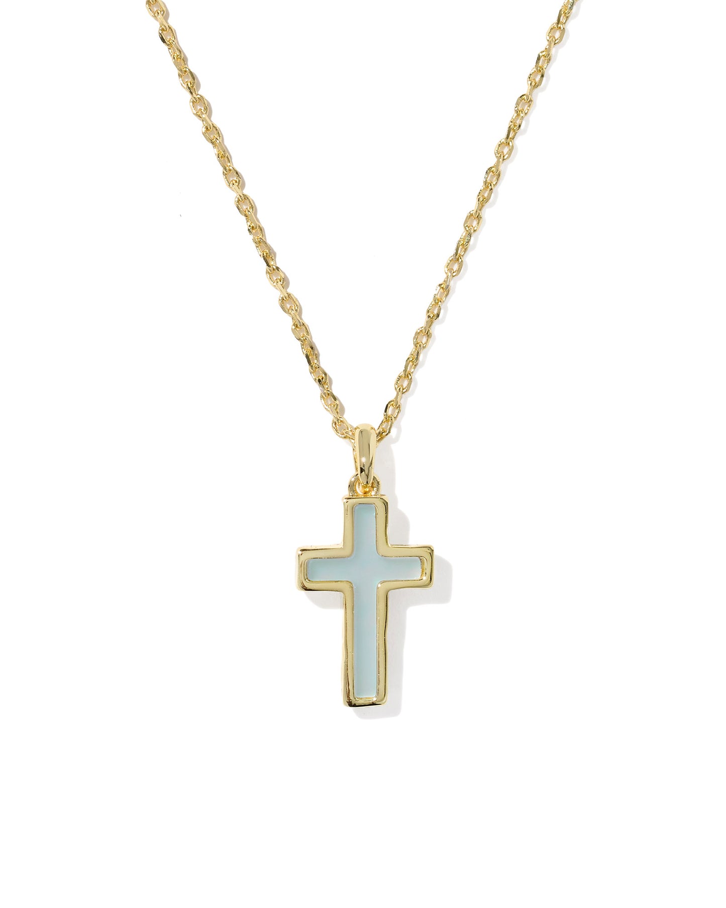 KENDRA SCOTT Cross Pendant Necklace in Matte Light Blue Dichroic Glass