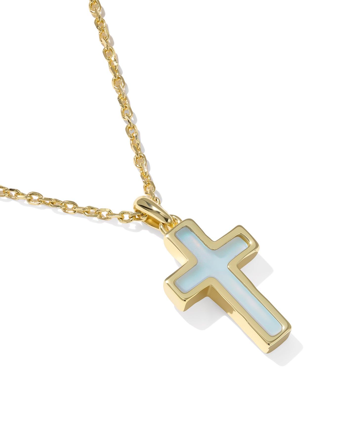 KENDRA SCOTT Cross Pendant Necklace in Matte Light Blue Dichroic Glass