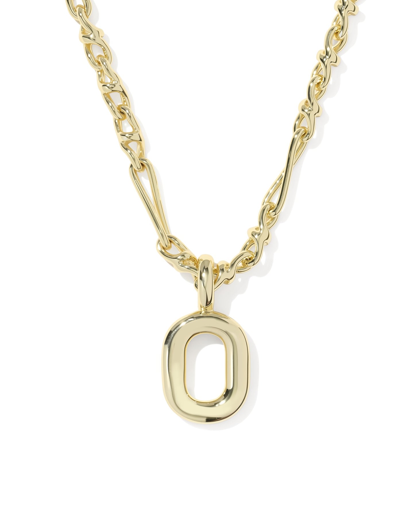 Gold necklace with a unique pendant on a white background