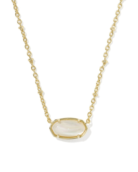 Gold necklace with a white pendant on a white background