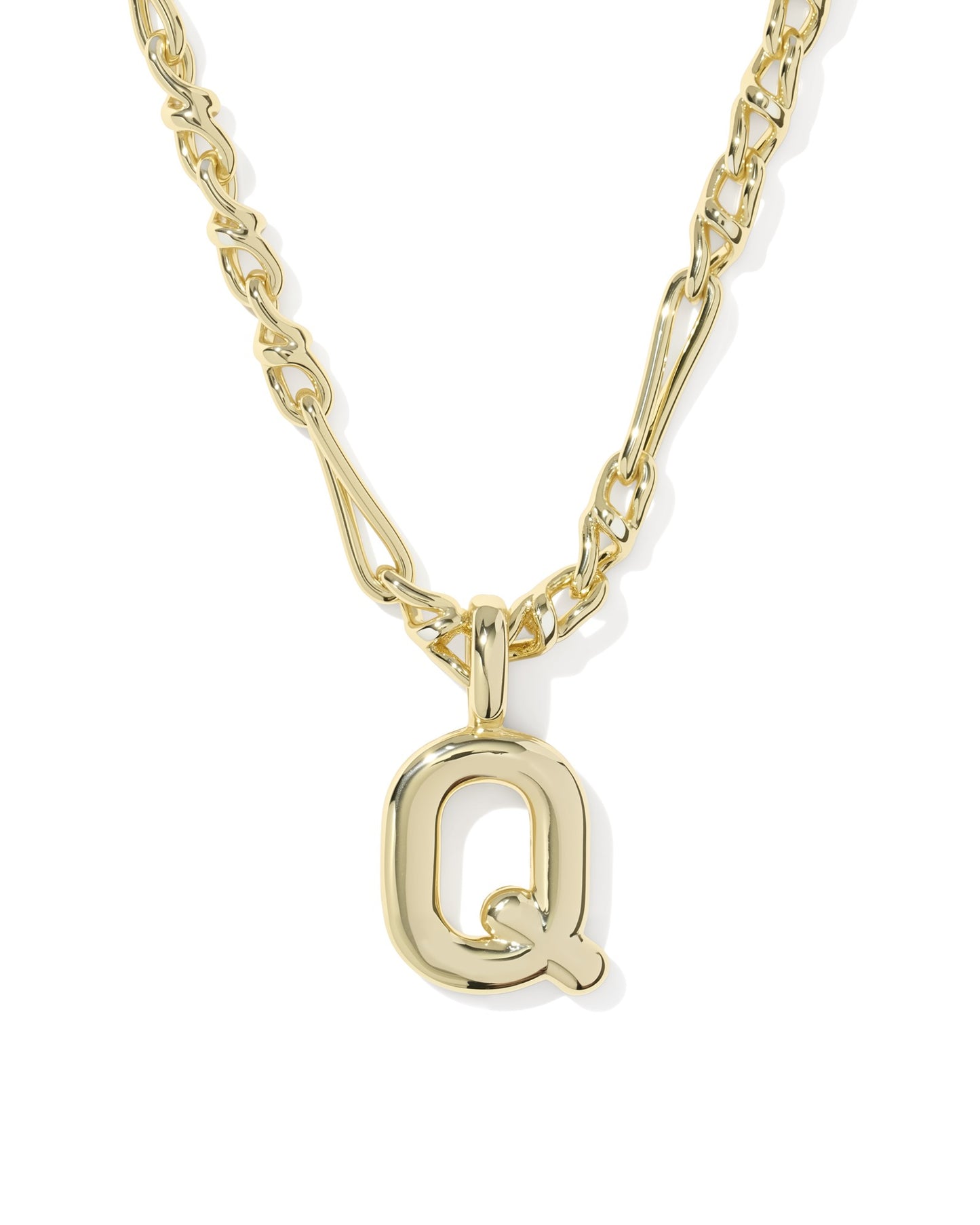 Gold necklace with a 'Q' pendant on a white background
