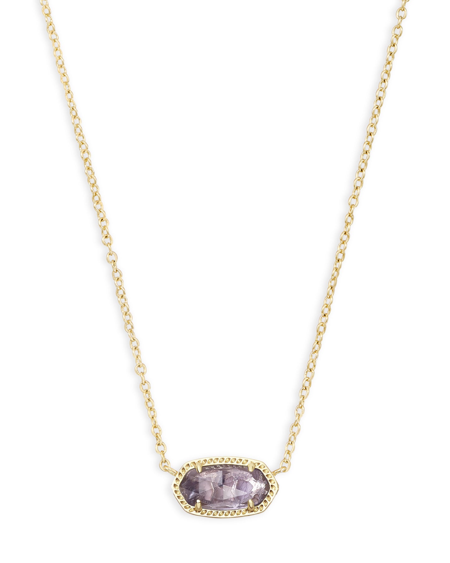 Necklace with a purple gemstone pendant on a white background
