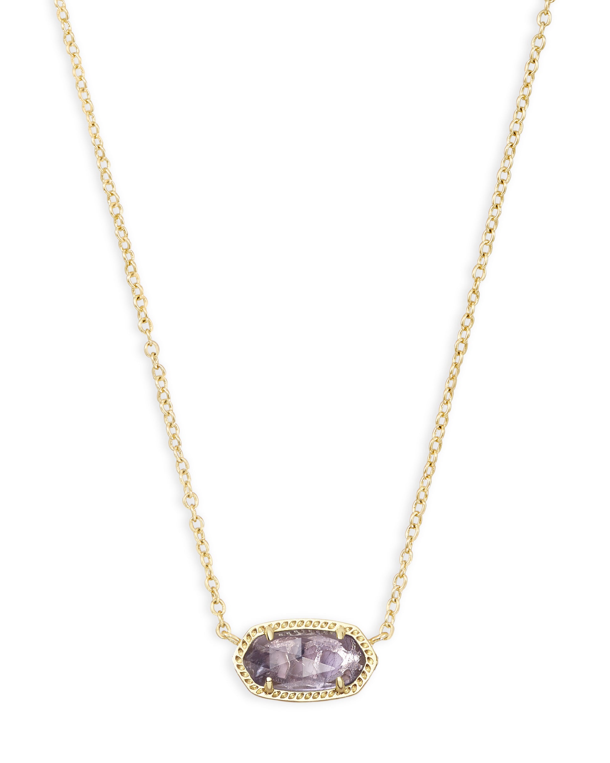 Necklace with a purple gemstone pendant on a white background
