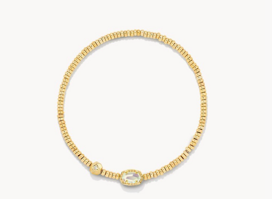 Gold bracelet with a clear gemstone on a white background